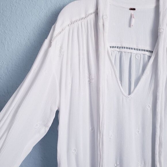 Free People White Wishful Moments Embroidered Long Sleeve Blouse - Picture 7 of 10
